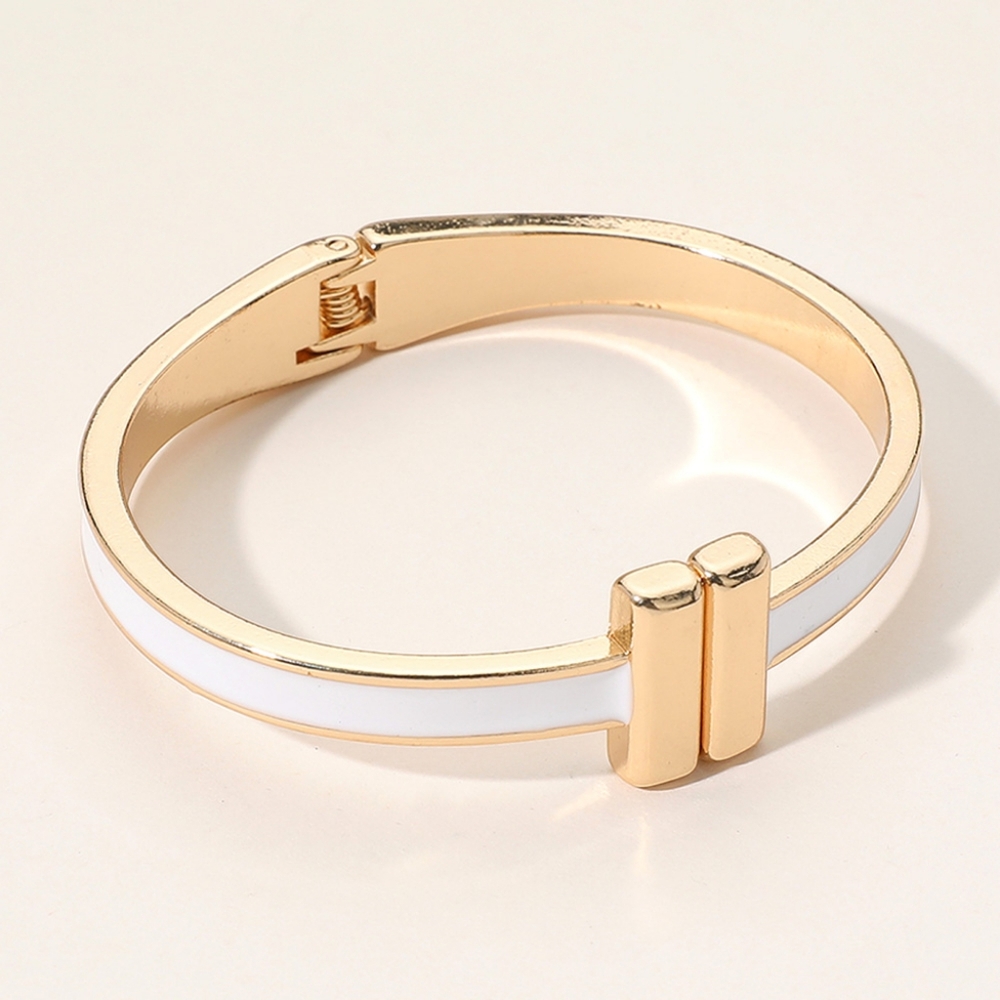 White Gold Metal Bar Tip Bracelet Bangle Hinged Statement Fashion Accessories